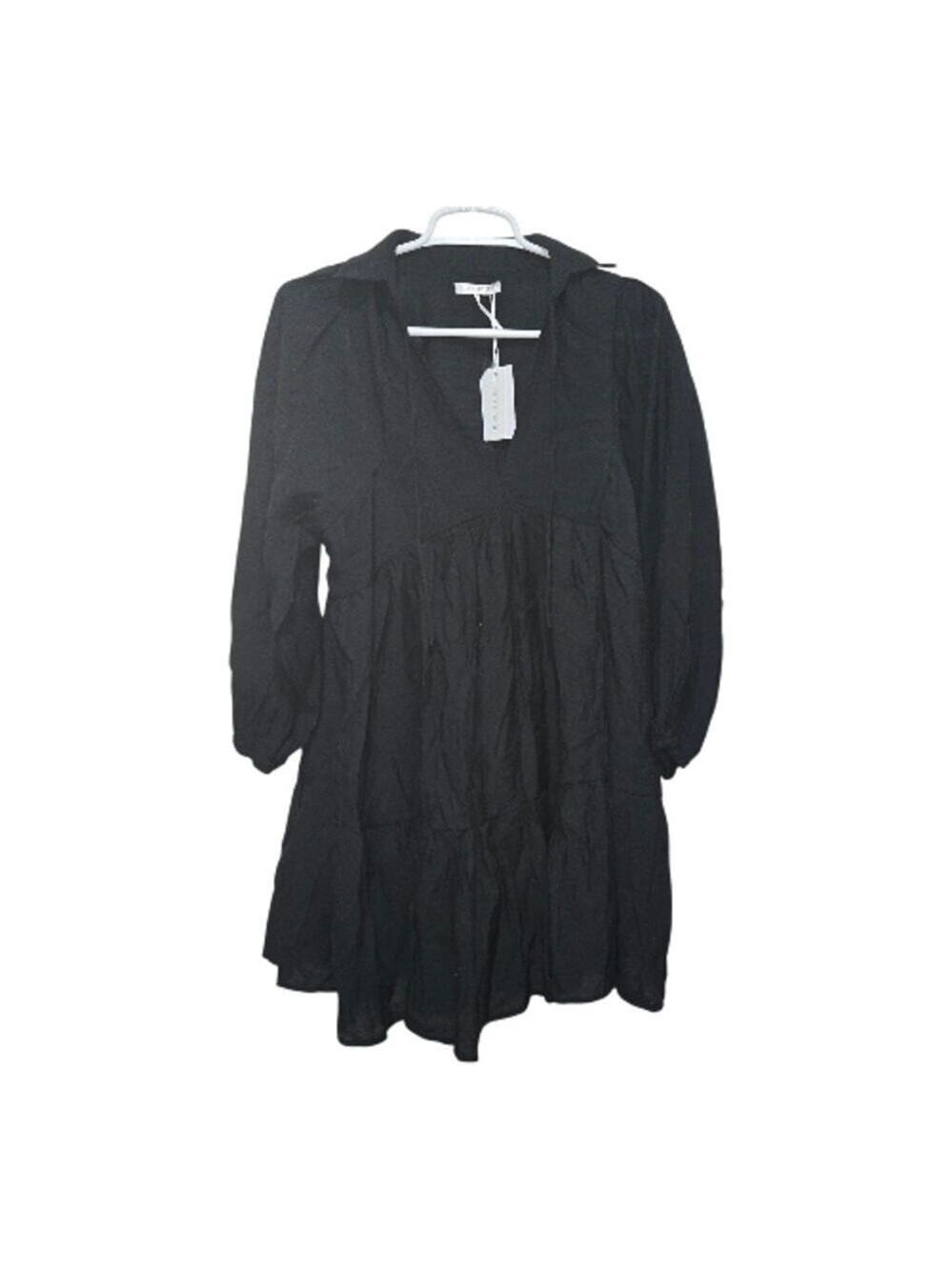 Stitchdrop Tiered Puff Sleeve Mini Dress Medium Black NWT
